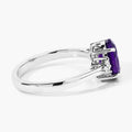 1.60 Ct Oval Purple Amethyst and Lab Diamond Prong Silver Cocktail Ring by Fine Color Jewels