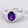 1.60 Ct Oval Purple Amethyst and Lab Diamond Prong Silver Halo Pave Ring by Fine Color Jewels