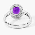 1.60 Ct Oval Purple Amethyst and Lab Diamond Prong Silver Halo Pave Ring by Fine Color Jewels