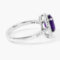 1.60 Ct Oval Purple Amethyst and Lab Diamond Prong Silver Halo Pave Ring by Fine Color Jewels