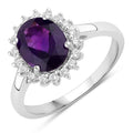 1.60 Ct Oval Purple Amethyst and Lab Diamond Prong Silver Halo Ring by Fine Color Jewels