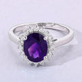 1.60 Ct Oval Purple Amethyst and Lab Diamond Prong Silver Halo Ring by Fine Color Jewels