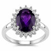 1.60 Ct Oval Purple Amethyst and Lab Diamond Prong Silver Halo Ring