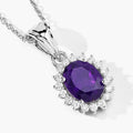 1.60 Ct Oval Purple Amethyst & Lab Diamond Prong Silver Halo Pendant Necklace by Fine Color Jewels