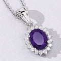 1.60 Ct Oval Purple Amethyst & Lab Diamond Prong Silver Halo Pendant Necklace by Fine Color Jewels