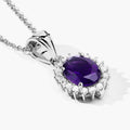 1.60 Ct Oval Purple Amethyst & Lab Diamond Prong Silver Halo Pendant Necklace by Fine Color Jewels