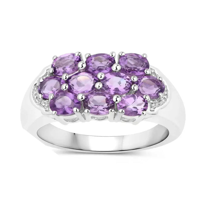 1.60 Ct Oval Purple Amethyst Prong Silver Cluster Ring by Fine Color Jewels