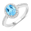 1.60 Ct Oval Swiss Blue Topaz and Lab Diamond Prong Silver Halo Pave Ring