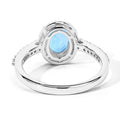 1.60 Ct Oval Swiss Blue Topaz and Lab Diamond Prong Silver Halo Pave Ring by Fine Color Jewels