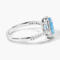 1.60 Ct Oval Swiss Blue Topaz and Lab Diamond Prong Silver Halo Pave Ring by Fine Color Jewels