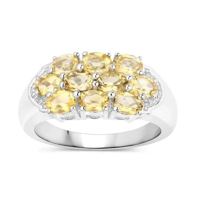 1.60 Ct Oval Yellow Citrine and White Topaz Prong Silver Cluster Ring by Fine Color Jewels