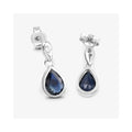 1.60 Ct Pear Blue Sapphire & Diamond Bezel 10K Gold Dangle Earrings by Fine Color Jewels