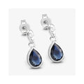 1.60 Ct Pear Blue Sapphire & Diamond Bezel 10K Gold Dangle Earrings by Fine Color Jewels