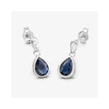 1.60 Ct Pear Blue Sapphire & Diamond Bezel 10K Gold Dangle Earrings by Fine Color Jewels