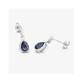 1.60 Ct Pear Blue Sapphire & Diamond Bezel 10K Gold Dangle Earrings by Fine Color Jewels
