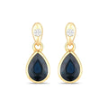 1.60 Ct Pear Blue Sapphire & Diamond Bezel 10K Gold Dangle Earrings by Fine Color Jewels