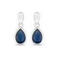 1.60 Ct Pear Blue Sapphire & Diamond Bezel 10K Gold Dangle Earrings by Fine Color Jewels