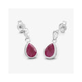 1.60 Ct Pear Pink Ruby & Diamond Bezel 10K Gold Dangle Earrings by Fine Color Jewels