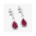 1.60 Ct Pear Pink Ruby & Diamond Bezel 10K Gold Dangle Earrings by Fine Color Jewels