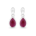 1.60 Ct Pear Pink Ruby & Diamond Bezel 10K Gold Dangle Earrings by Fine Color Jewels