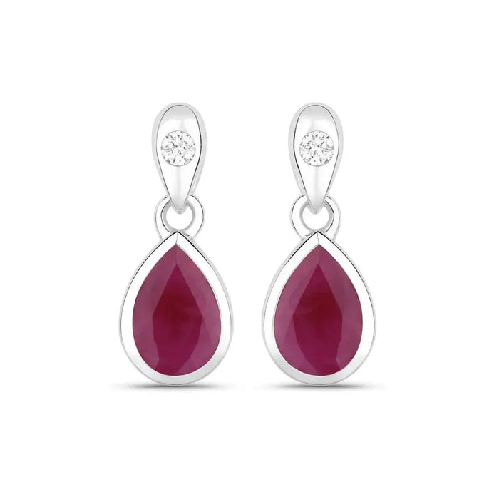 1.60 Ct Pear Pink Ruby & Diamond Bezel 10K Gold Dangle Earrings by Fine Color Jewels