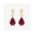1.60 Ct Pear Pink Ruby & Diamond Bezel 10K Gold Dangle Earrings by Fine Color Jewels