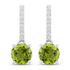 1.60 Ct Round Green Peridot & Lab Diamond Prong Silver Dangle Earrings