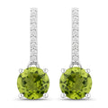 1.60 Ct Round Green Peridot & Lab Diamond Prong Silver Dangle Earrings by Fine Color Jewels