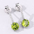1.60 Ct Round Green Peridot & Lab Diamond Prong Silver Dangle Earrings by Fine Color Jewels