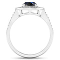 1.64 Ct Oval Blue Sapphire and White Diamond Prong 14k Gold Halo Pave Statement Ring by Fine Color Jewels