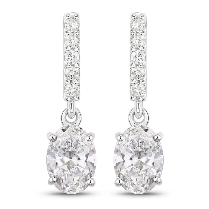 1.64 Ct Oval Lab Grown Diamond Prong Platinum Dangle Drop Bridal Earrings by Fine Color Jewels