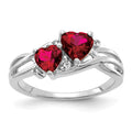 1.648 Ct Double Heart Red Ruby and Lab Diamond Gold Toi et Moi Bypass Ring by Fine Color Jewels