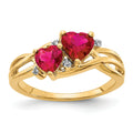 1.648 Ct Double Heart Red Ruby and Lab Diamond Gold Toi et Moi Bypass Ring by Fine Color Jewels