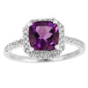 1.65 Ct Cushion Purple Amethyst and Moissanite Prong Silver Halo Cocktail Ring