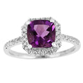 1.65 Ct Cushion Purple Amethyst and Moissanite Prong Silver Halo Cocktail Ring by Fine Color Jewels