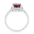 1.65 Ct Cushion Purple Amethyst and Moissanite Prong Silver Halo Cocktail Ring by Fine Color Jewels