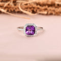 1.65 Ct Cushion Purple Amethyst and Moissanite Prong Silver Halo Cocktail Ring by Fine Color Jewels