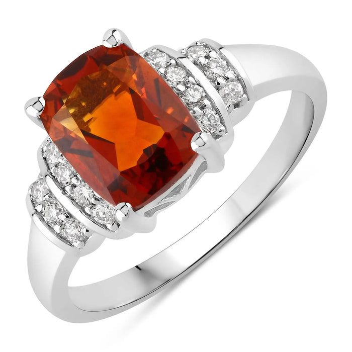 1.65 Ct Cushion Yellow Madeira Citrine and Lab Diamond Prong Silver Bridge Ring by Fine Color Jewels