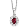 1.65 Ct Oval Red Lab Created Ruby and Diamond Prong 14k White Gold Halo Pendant Necklace