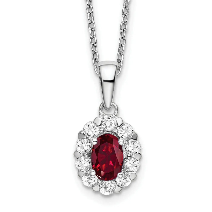 1.65 Ct Oval Red Lab Created Ruby and Diamond Prong 14k White Gold Halo Pendant Necklace by Fine Color Jewels