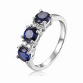1.65 Ct Round Blue Sapphire Prong Silver Three Stone Ring by Fine Color Jewels