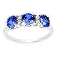 1.65 Ct Round Created Ceylon Blue Sapphire Prong Silver Three Stone Ring by Fine Color Jewels