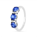 1.65 Ct Round Created Ceylon Blue Sapphire Prong Silver Three Stone Ring by Fine Color Jewels