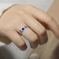 1.65 Ct Round Created Ceylon Blue Sapphire Prong Silver Three Stone Ring by Fine Color Jewels