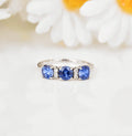 1.65 Ct Round Created Ceylon Blue Sapphire Prong Silver Three Stone Ring by Fine Color Jewels
