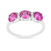 1.65 Ct Round Pink Sapphire Prong Silver Three Stone Ring