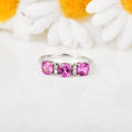 1.65 Ct Round Pink Sapphire Prong Silver Three Stone Ring by Fine Color Jewels