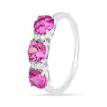 1.65 Ct Round Pink Sapphire Prong Silver Three Stone Ring by Fine Color Jewels