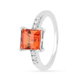 1.65 Ct Square Lab Created Peach Sapphire and Moissanite Prong Silver Cocktail Ring by Fine Color Jewels