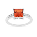 1.65 Ct Square Lab Created Peach Sapphire and Moissanite Prong Silver Cocktail Ring by Fine Color Jewels
